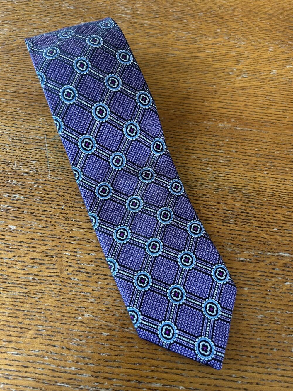 JZ Richards Boulder Silk Tie Purple Blue Geometric Medallion Made USA Necktie
